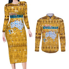 Merry Christmas Australia Couples Matching Long Sleeve Bodycon Dress and Long Sleeve Button Shirt Xmas Travel Map - Aussie Hoodie