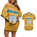 Merry Christmas Australia Couples Matching Off Shoulder Short Dress and Hawaiian Shirt Xmas Travel Map - Aussie Hoodie