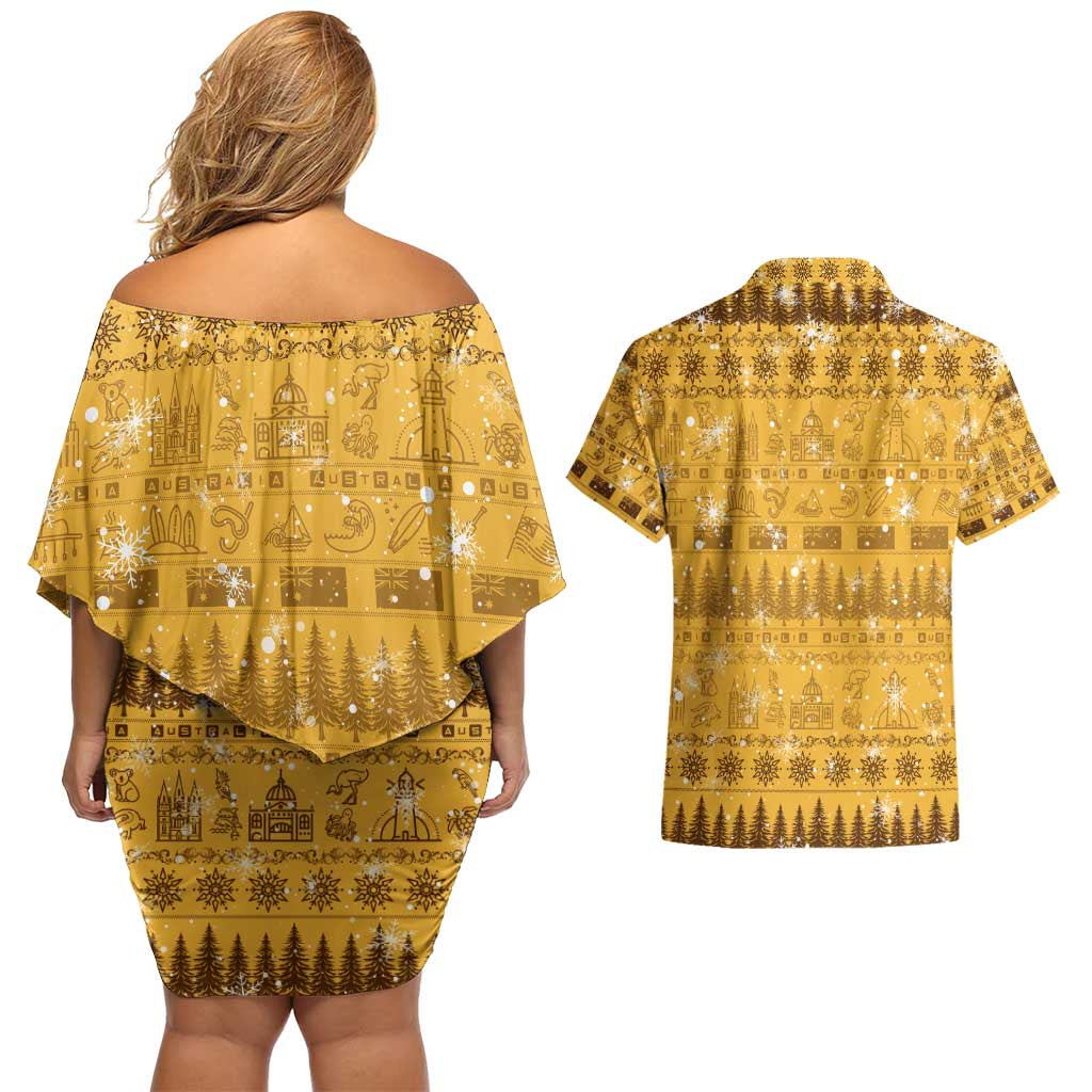 Merry Christmas Australia Couples Matching Off Shoulder Short Dress and Hawaiian Shirt Xmas Travel Map - Aussie Hoodie