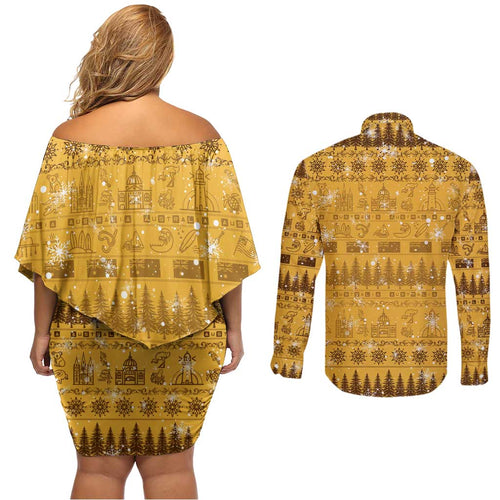 Merry Christmas Australia Couples Matching Off Shoulder Short Dress and Long Sleeve Button Shirt Xmas Travel Map - Aussie Hoodie