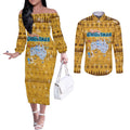 Merry Christmas Australia Couples Matching Off The Shoulder Long Sleeve Dress and Long Sleeve Button Shirt Xmas Travel Map - Aussie Hoodie