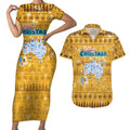 Merry Christmas Australia Couples Matching Short Sleeve Bodycon Dress and Hawaiian Shirt Xmas Travel Map - Aussie Hoodie