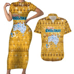 Merry Christmas Australia Couples Matching Short Sleeve Bodycon Dress and Hawaiian Shirt Xmas Travel Map - Aussie Hoodie