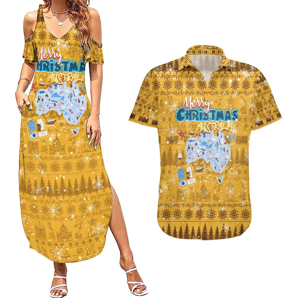 Merry Christmas Australia Couples Matching Summer Maxi Dress and Hawaiian Shirt Xmas Travel Map - Aussie Hoodie