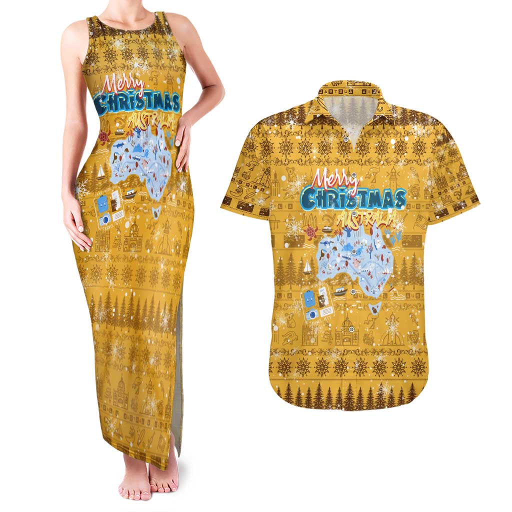 Merry Christmas Australia Couples Matching Tank Maxi Dress and Hawaiian Shirt Xmas Travel Map - Aussie Hoodie