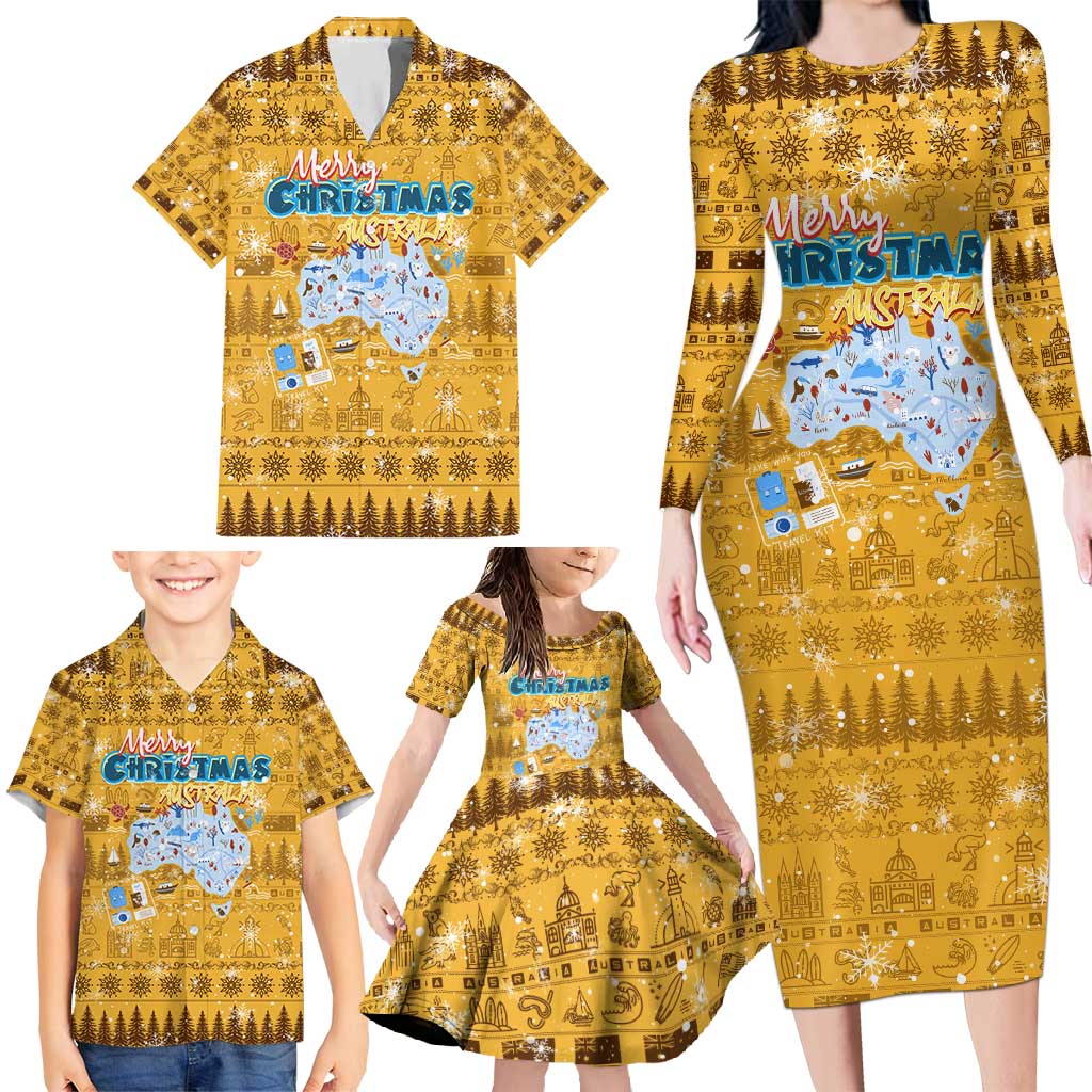 Merry Christmas Australia Family Matching Long Sleeve Bodycon Dress and Hawaiian Shirt Xmas Travel Map - Aussie Hoodie