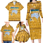 Merry Christmas Australia Family Matching Long Sleeve Bodycon Dress and Hawaiian Shirt Xmas Travel Map - Aussie Hoodie