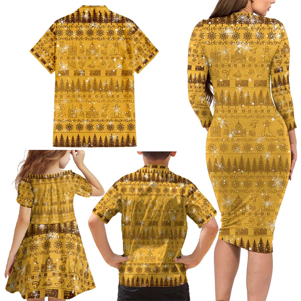Merry Christmas Australia Family Matching Long Sleeve Bodycon Dress and Hawaiian Shirt Xmas Travel Map - Aussie Hoodie