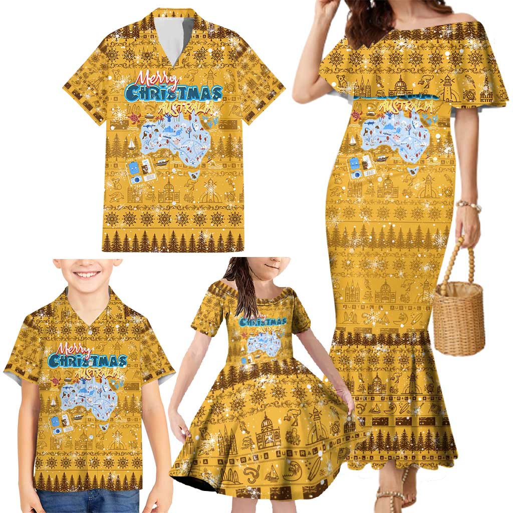 Merry Christmas Australia Family Matching Mermaid Dress and Hawaiian Shirt Xmas Travel Map - Aussie Hoodie