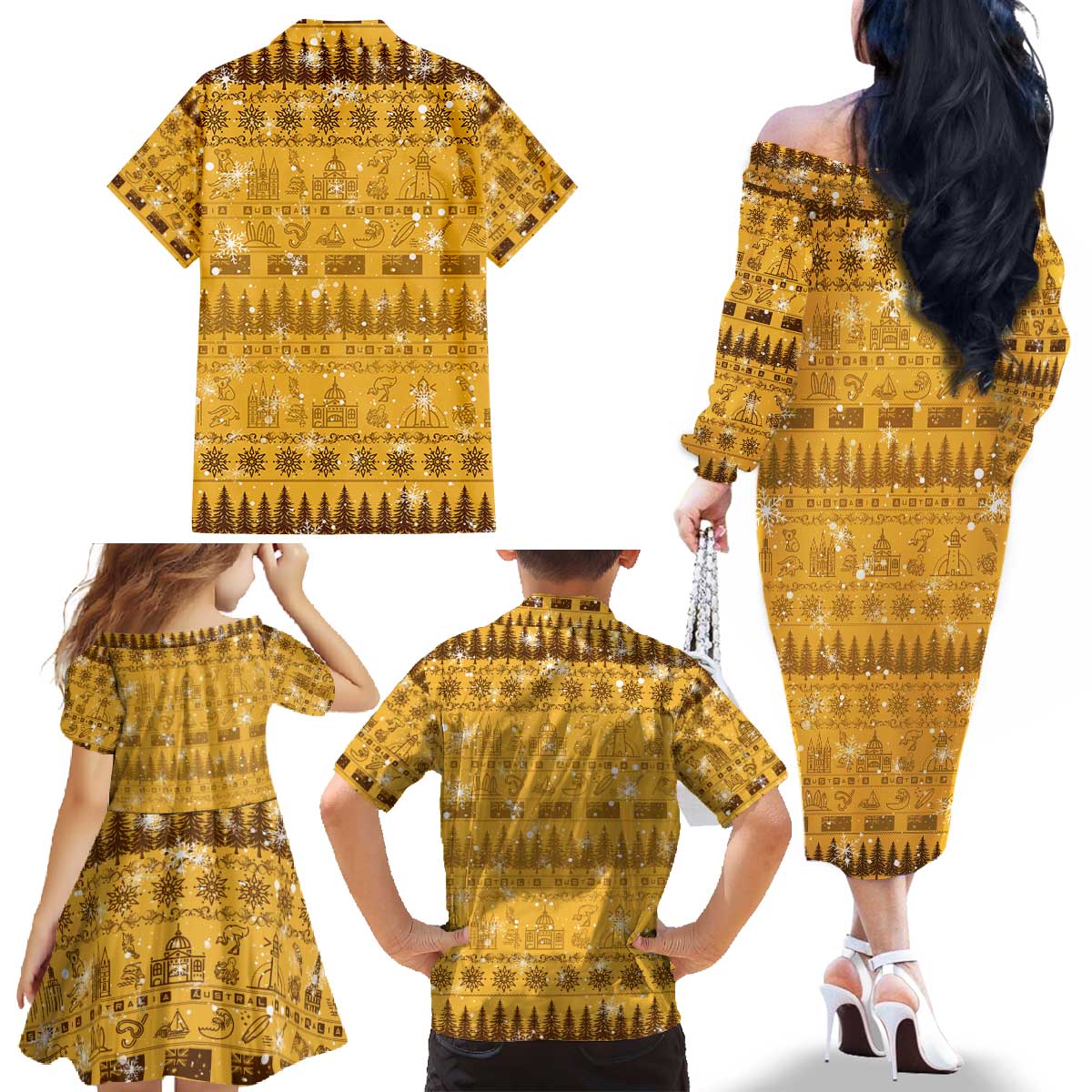 Merry Christmas Australia Family Matching Off The Shoulder Long Sleeve Dress and Hawaiian Shirt Xmas Travel Map - Aussie Hoodie