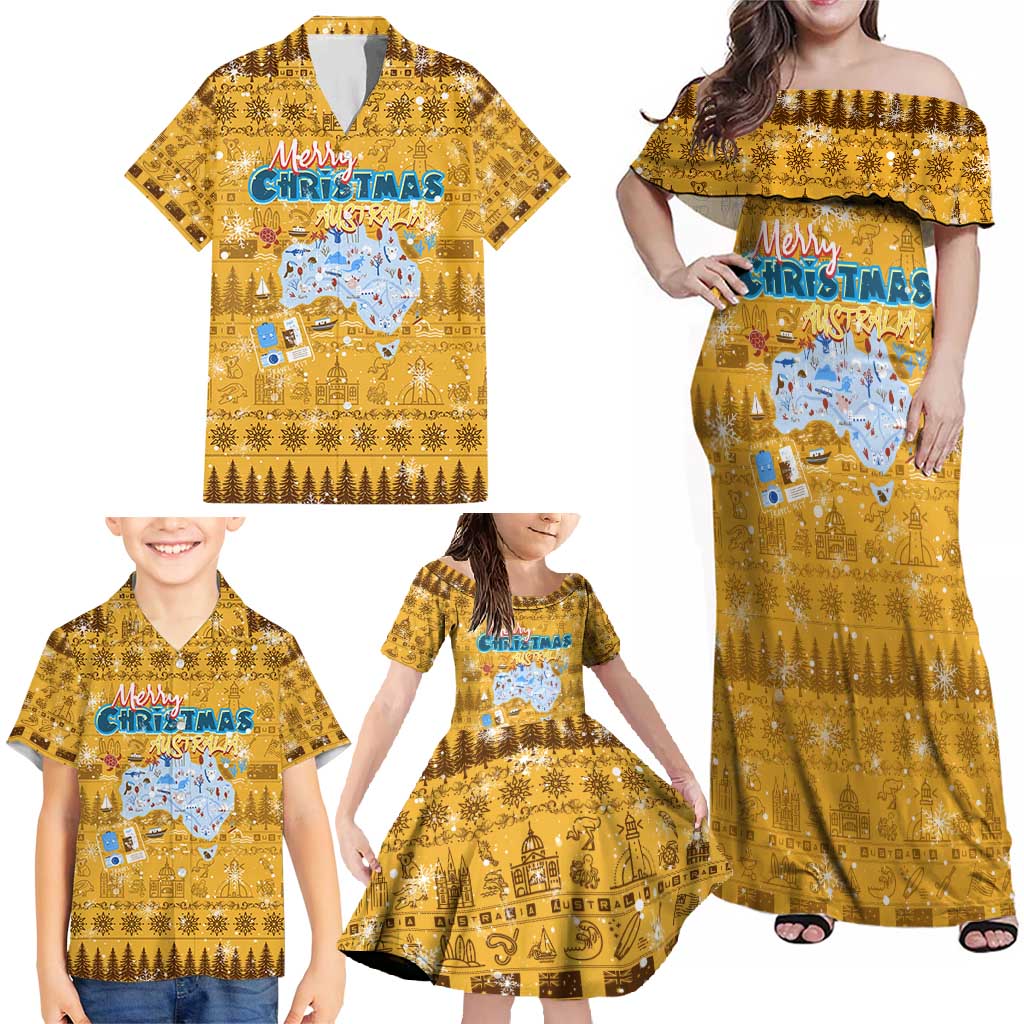 Merry Christmas Australia Family Matching Off Shoulder Maxi Dress and Hawaiian Shirt Xmas Travel Map - Aussie Hoodie