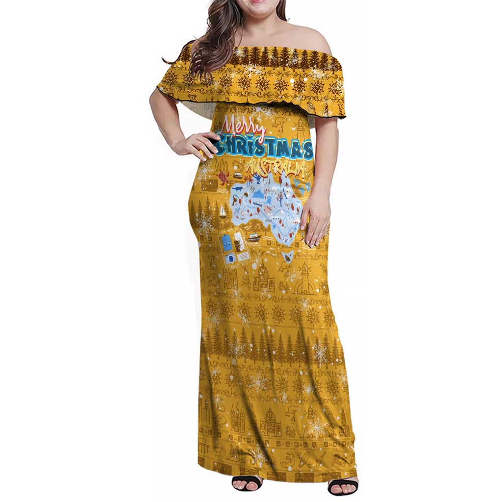 Merry Christmas Australia Family Matching Off Shoulder Maxi Dress and Hawaiian Shirt Xmas Travel Map - Aussie Hoodie