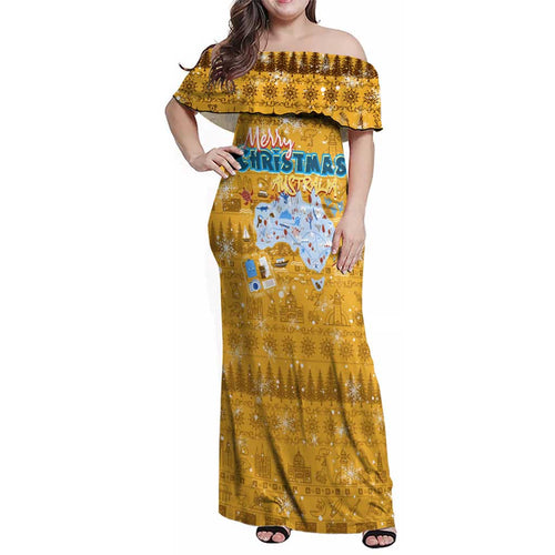 Merry Christmas Australia Family Matching Off Shoulder Maxi Dress and Hawaiian Shirt Xmas Travel Map - Aussie Hoodie