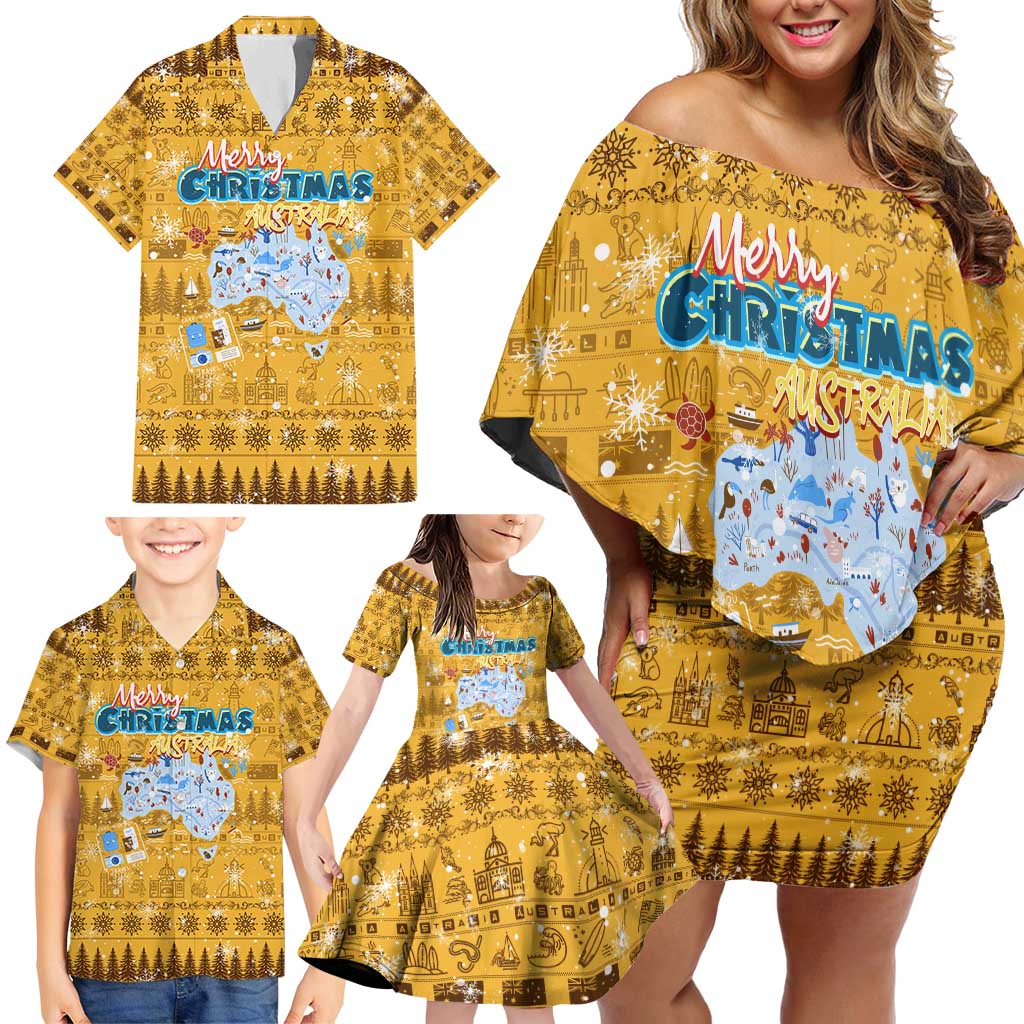 Merry Christmas Australia Family Matching Off Shoulder Short Dress and Hawaiian Shirt Xmas Travel Map - Aussie Hoodie