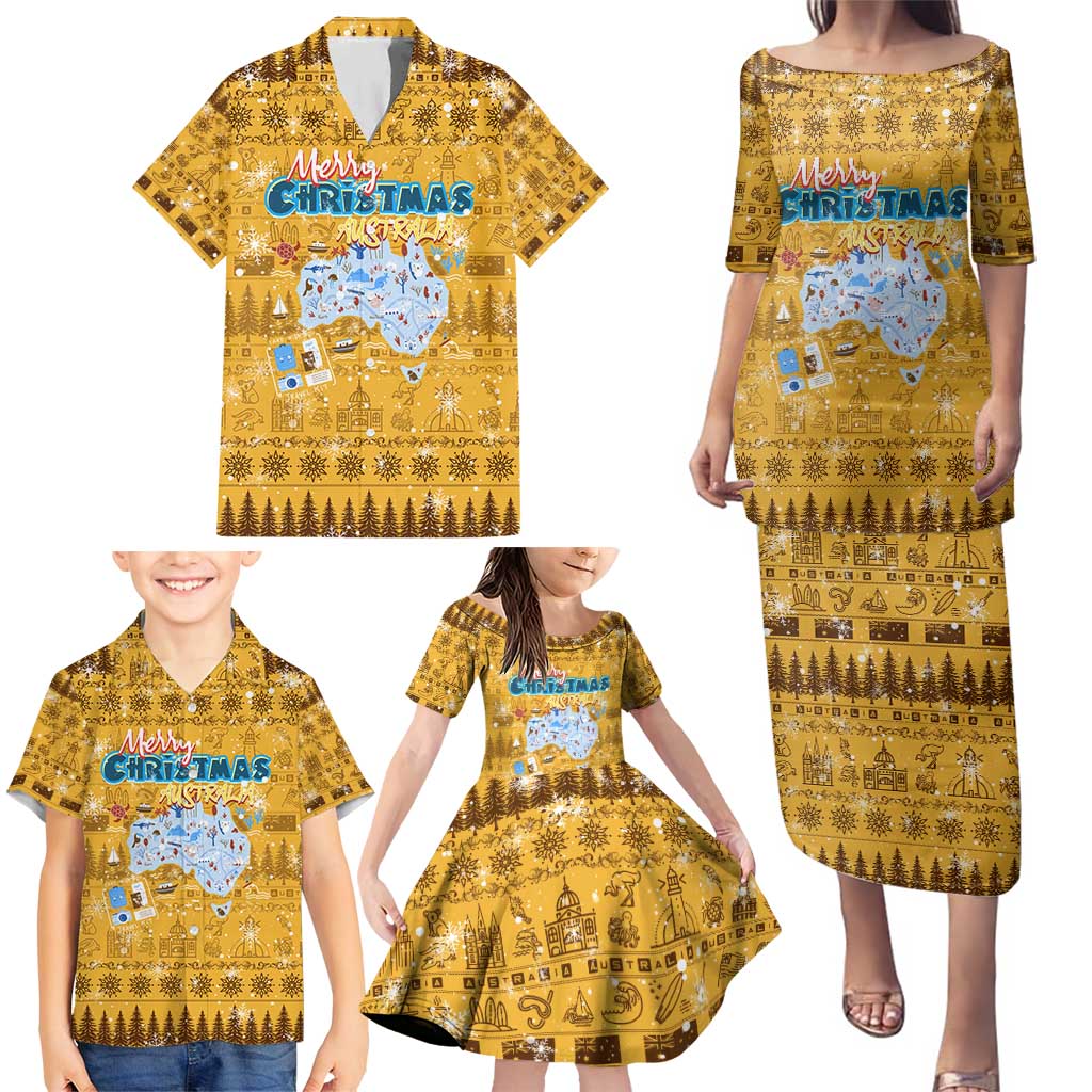 Merry Christmas Australia Family Matching Puletasi and Hawaiian Shirt Xmas Travel Map - Aussie Hoodie