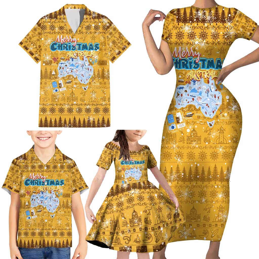 Merry Christmas Australia Family Matching Short Sleeve Bodycon Dress and Hawaiian Shirt Xmas Travel Map - Aussie Hoodie