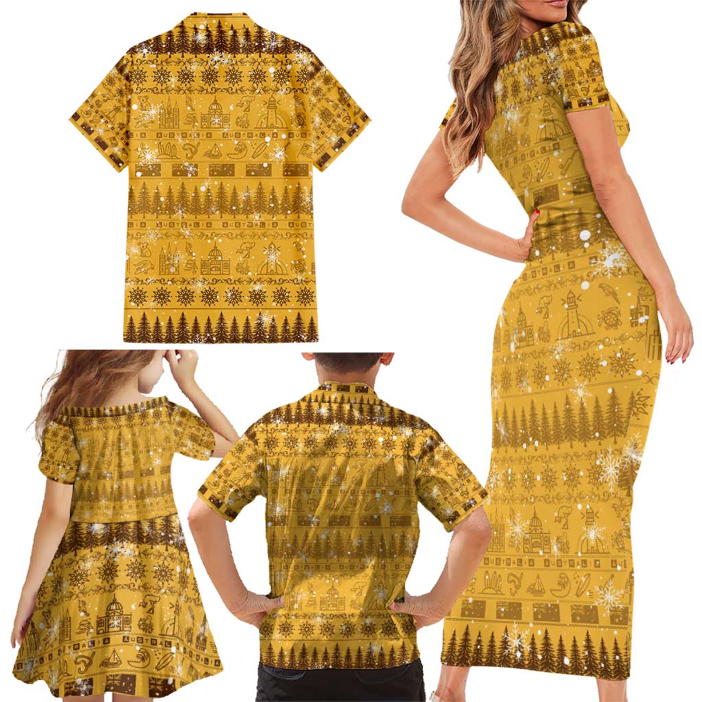 Merry Christmas Australia Family Matching Short Sleeve Bodycon Dress and Hawaiian Shirt Xmas Travel Map - Aussie Hoodie
