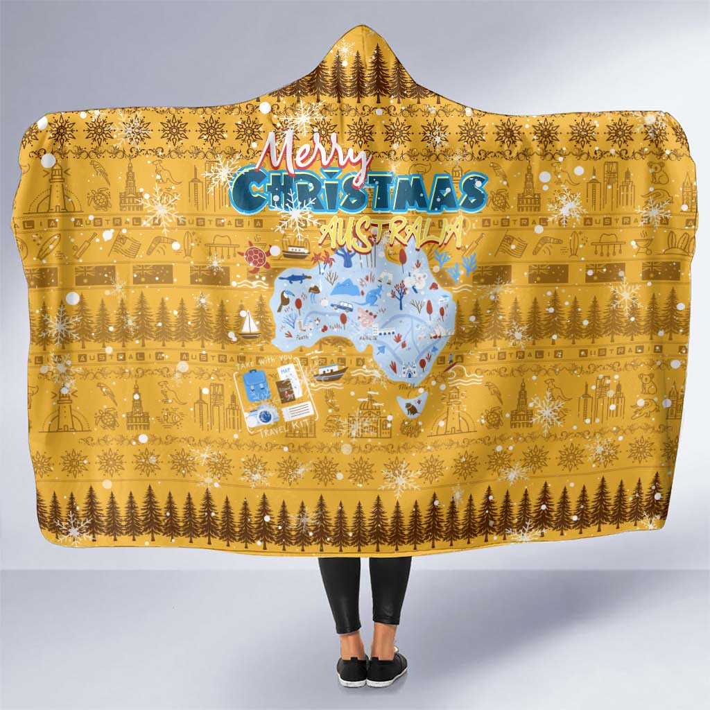 Merry Christmas Australia Hooded Blanket Xmas Travel Map - Aussie Hoodie