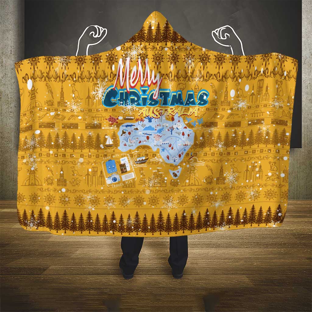 Merry Christmas Australia Hooded Blanket Xmas Travel Map - Aussie Hoodie