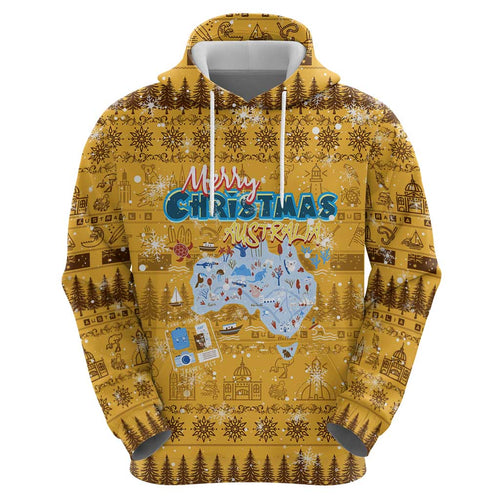 Merry Christmas Australia Hoodie Xmas Travel Map - Aussie Hoodie