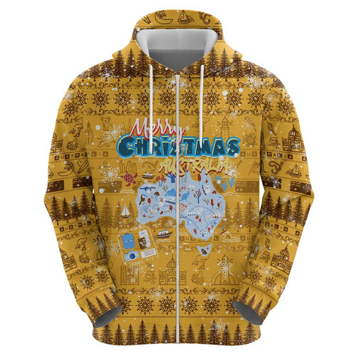Merry Christmas Australia Hoodie Xmas Travel Map - Aussie Hoodie