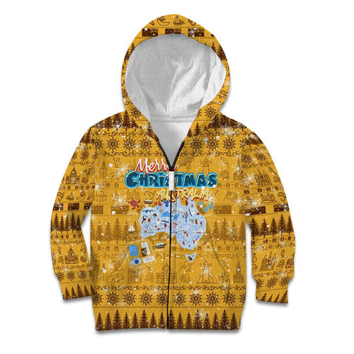 Merry Christmas Australia Kid Hoodie Xmas Travel Map - Aussie Hoodie
