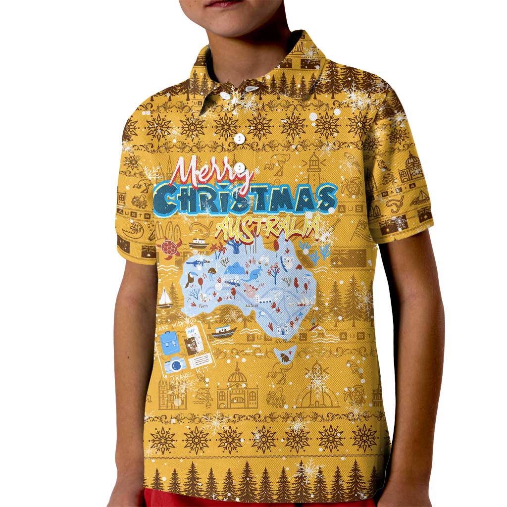 Merry Christmas Australia Kid Polo Shirt Xmas Travel Map - Aussie Hoodie
