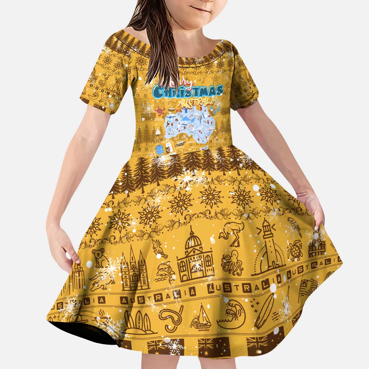 Merry Christmas Australia Kid Short Sleeve Dress Xmas Travel Map - Aussie Hoodie