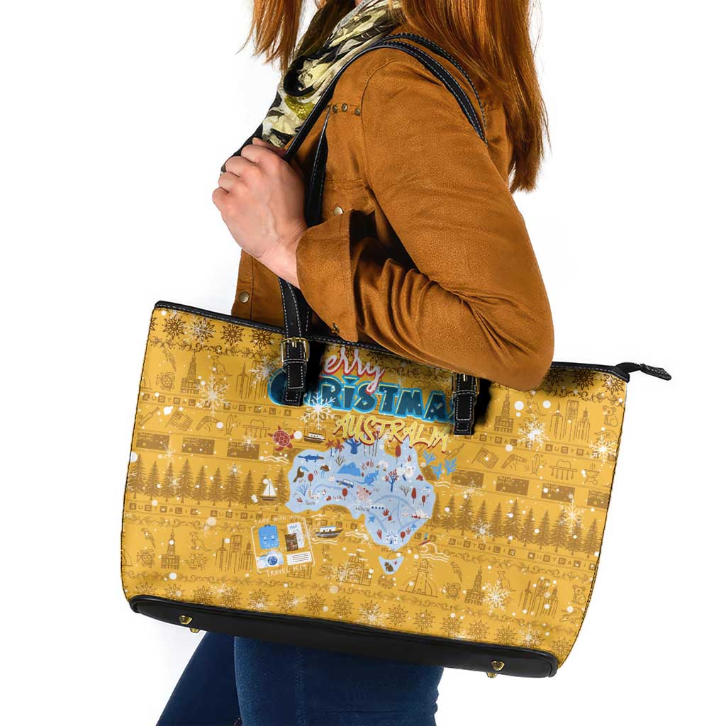Merry Christmas Australia Leather Tote Bag Xmas Travel Map - Aussie Hoodie