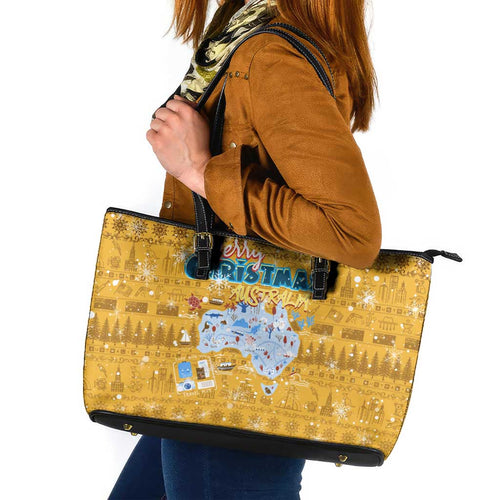 Merry Christmas Australia Leather Tote Bag Xmas Travel Map - Aussie Hoodie