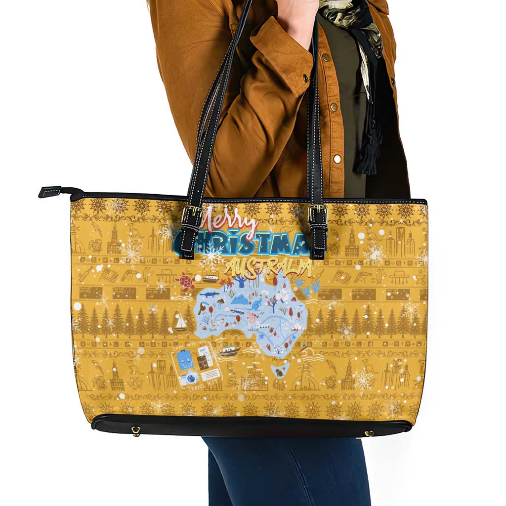 Merry Christmas Australia Leather Tote Bag Xmas Travel Map - Aussie Hoodie