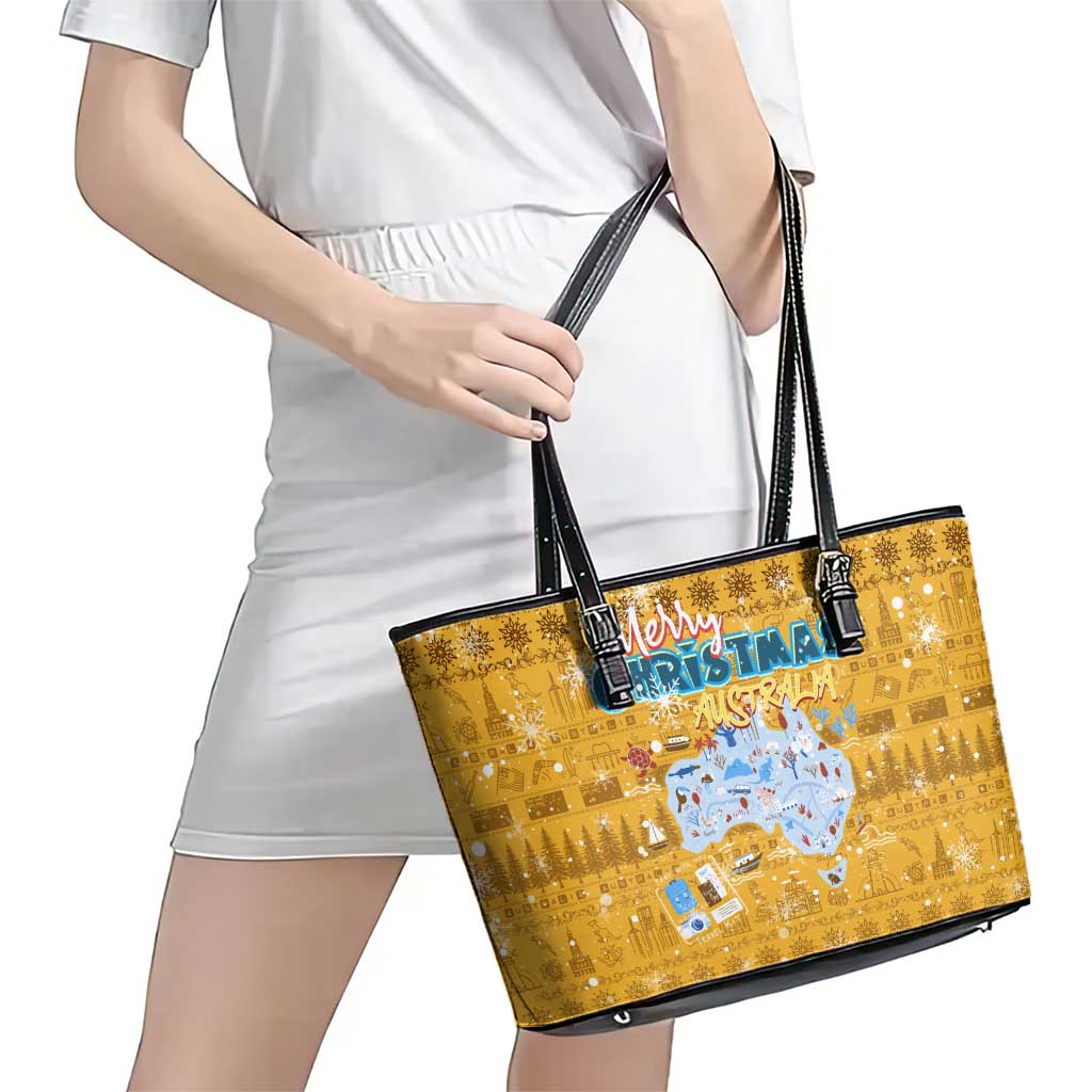 Merry Christmas Australia Leather Tote Bag Xmas Travel Map - Aussie Hoodie