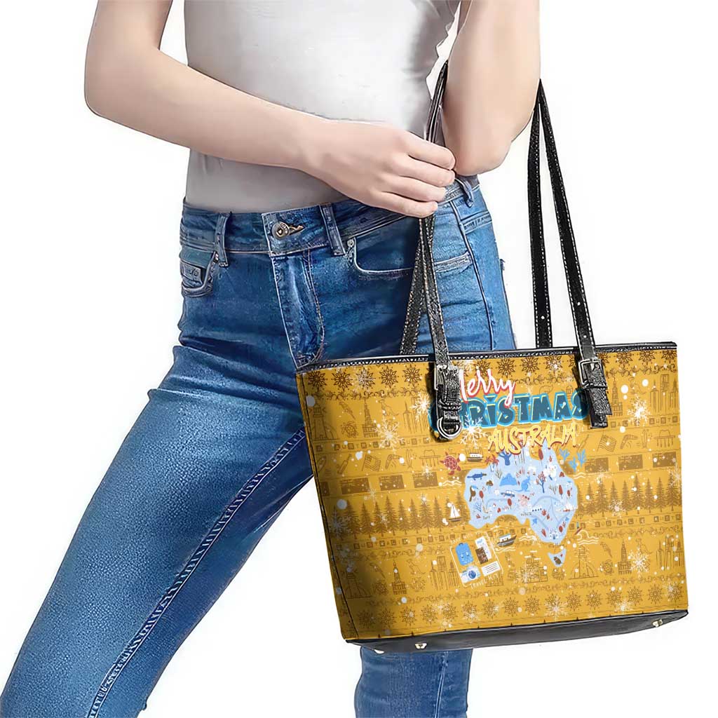 Merry Christmas Australia Leather Tote Bag Xmas Travel Map - Aussie Hoodie