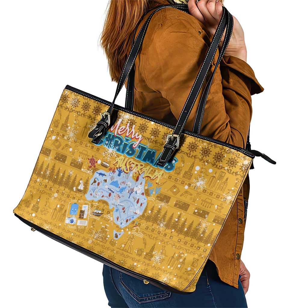 Merry Christmas Australia Leather Tote Bag Xmas Travel Map - Aussie Hoodie
