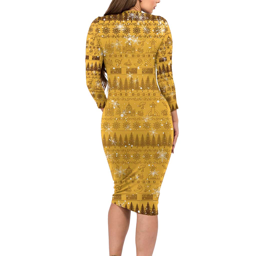 Merry Christmas Australia Long Sleeve Bodycon Dress Xmas Travel Map - Aussie Hoodie