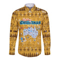 Merry Christmas Australia Long Sleeve Button Shirt Xmas Travel Map - Aussie Hoodie
