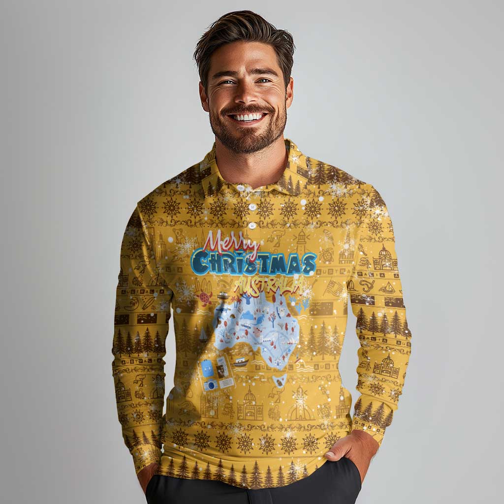 Merry Christmas Australia Long Sleeve Polo Shirt Xmas Travel Map - Aussie Hoodie