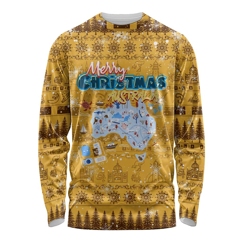 Merry Christmas Australia Long Sleeve Shirt Xmas Travel Map - Aussie Hoodie