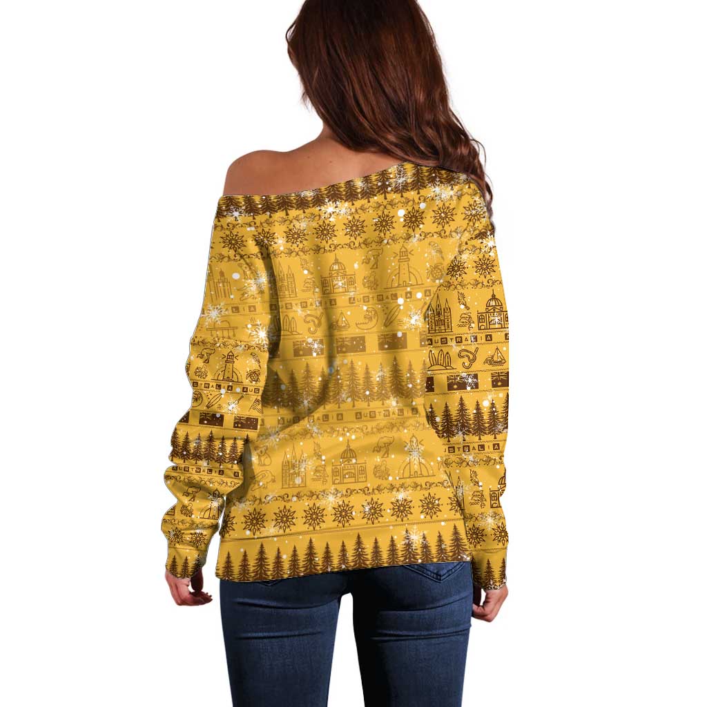 Merry Christmas Australia Off Shoulder Sweater Xmas Travel Map - Aussie Hoodie