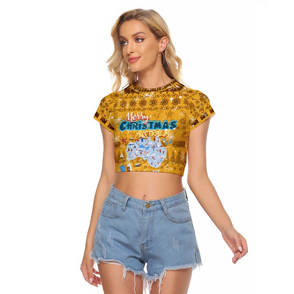 Merry Christmas Australia Raglan Cropped T Shirt Xmas Travel Map - Aussie Hoodie