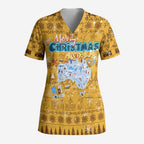 Merry Christmas Australia Scrub Top Xmas Travel Map - Aussie Hoodie