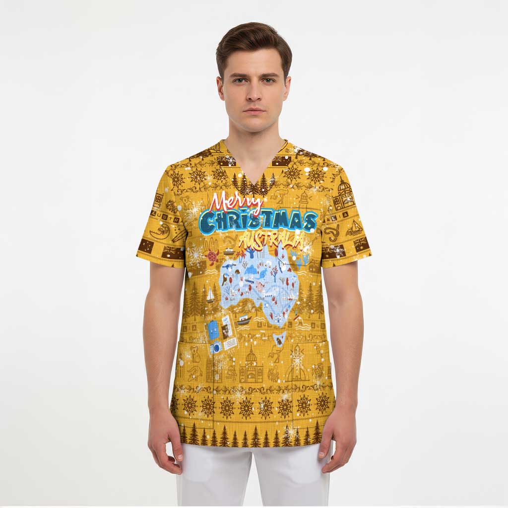Merry Christmas Australia Scrub Top Xmas Travel Map - Aussie Hoodie