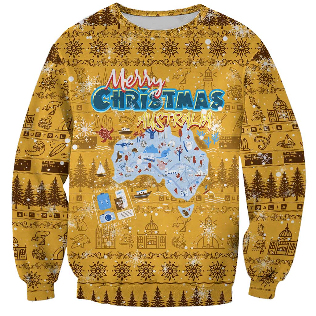 Merry Christmas Australia Sweatshirt Xmas Travel Map - Aussie Hoodie