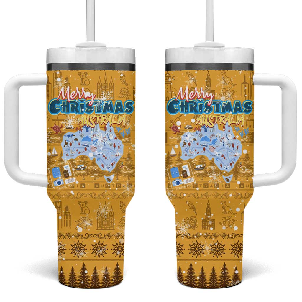 Merry Christmas Australia Tumbler With Handle Xmas Travel Map - Aussie Hoodie