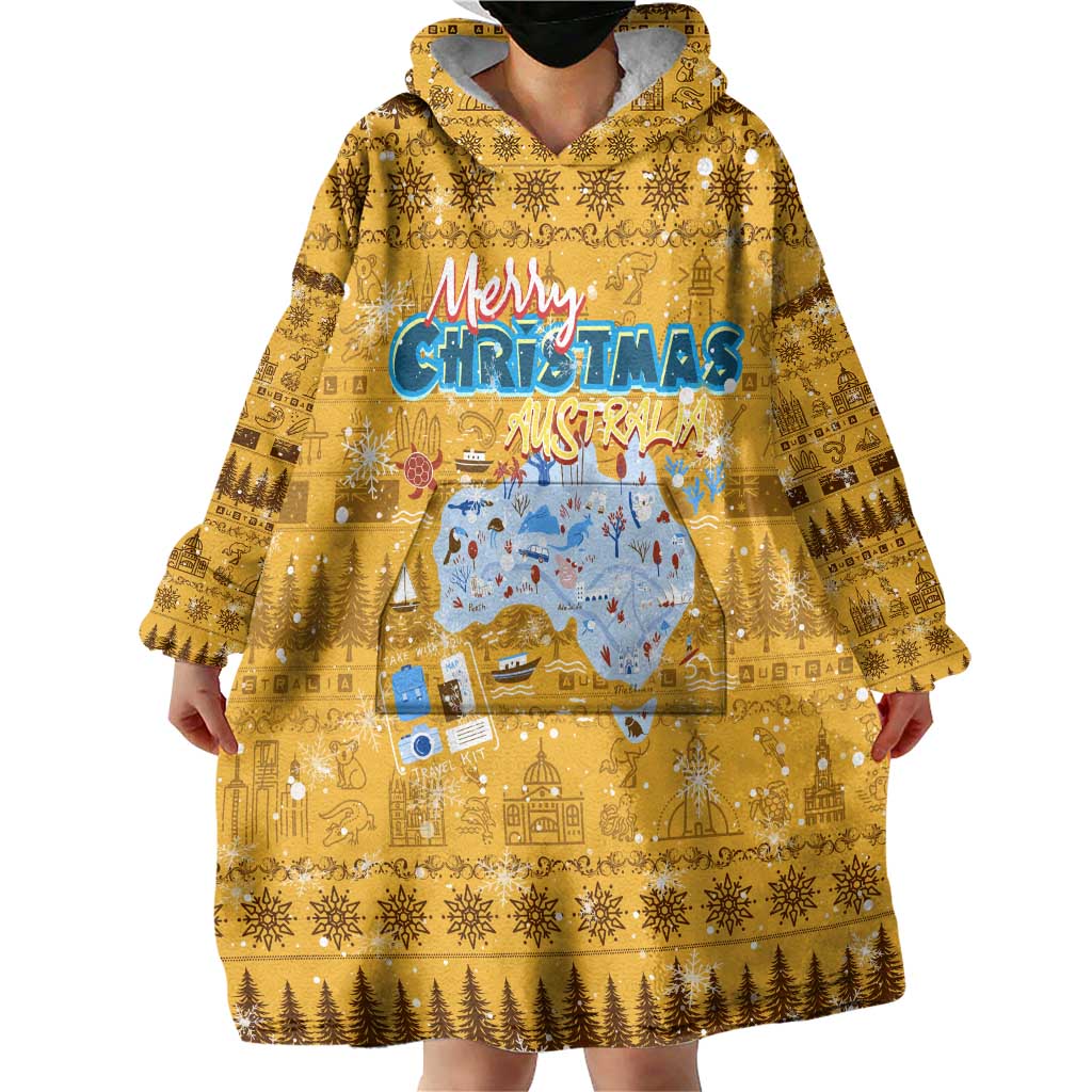 Merry Christmas Australia Wearable Blanket Hoodie Xmas Travel Map - Aussie Hoodie