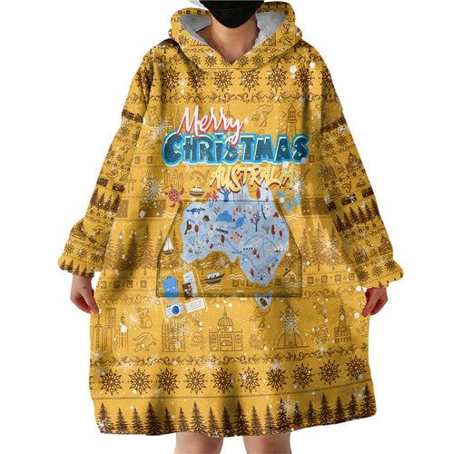Merry Christmas Australia Wearable Blanket Hoodie Xmas Travel Map - Aussie Hoodie