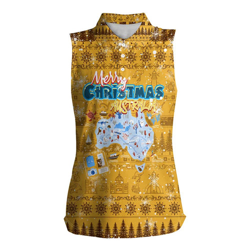 Merry Christmas Australia Women Sleeveless Polo Shirt Xmas Travel Map - Aussie Hoodie