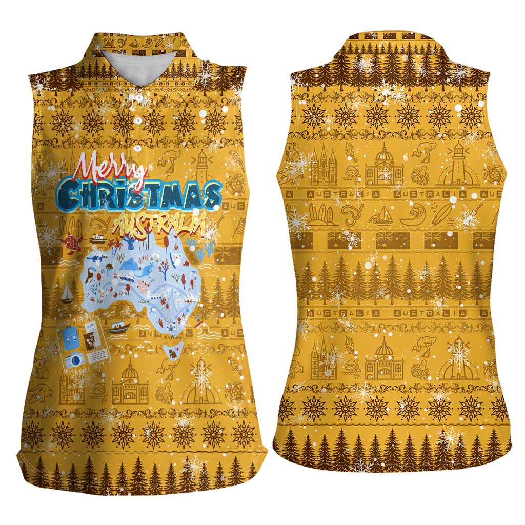Merry Christmas Australia Women Sleeveless Polo Shirt Xmas Travel Map - Aussie Hoodie