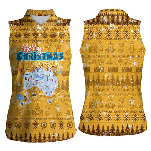 Merry Christmas Australia Women Sleeveless Polo Shirt Xmas Travel Map - Aussie Hoodie