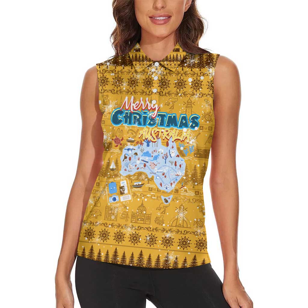Merry Christmas Australia Women Sleeveless Polo Shirt Xmas Travel Map - Aussie Hoodie